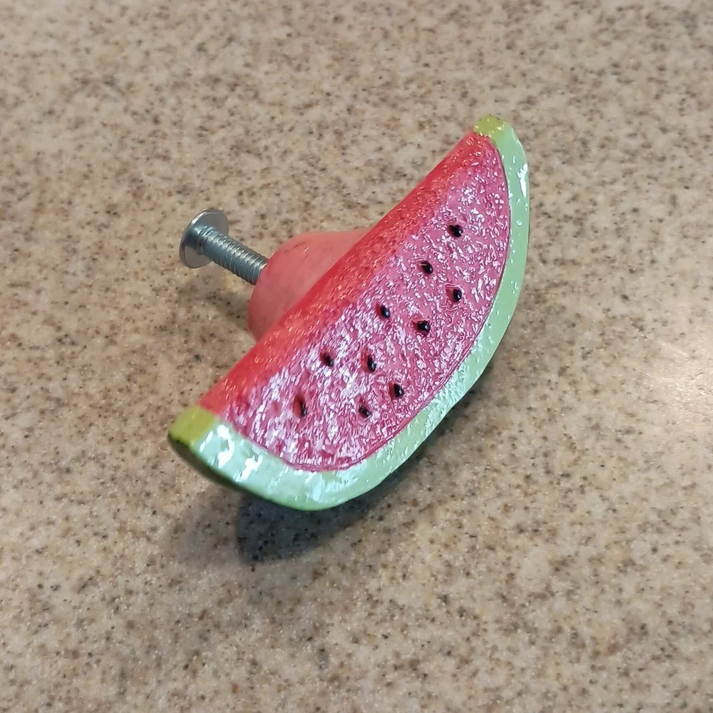 6 Watermelon Slice Cabinet Knob — Red and Green Decorative Drawer Pull NWOT